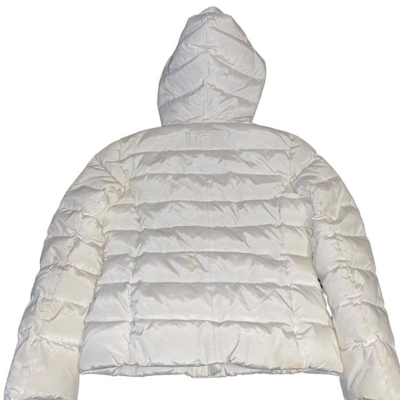 UGG Australia Cream Fur Lined Puffer Hooded Jacket Medium - Picture 2 of 4